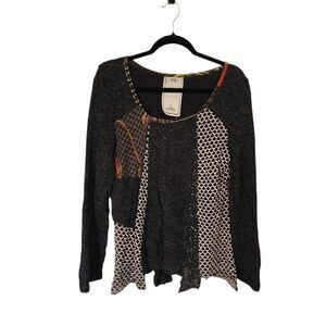 Vintage Concept Top XL Patchwork Mixed Print Sequin Artsy